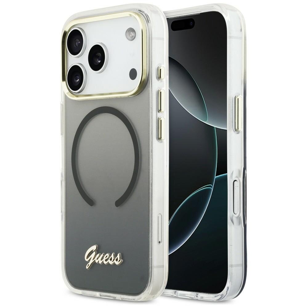 iPhone 17 Pro Guess IML Gradient Script Metal MagSafe dėklas – juodas iPhone 17 Pro Guess IML Gradient Script Metal MagSafe dėklas – juodas