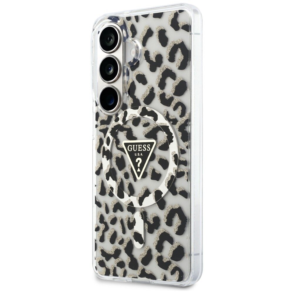 Samsung Galaxy S26 Guess IML Leopard Print Triangle MagSafe dėklas – juodas 1