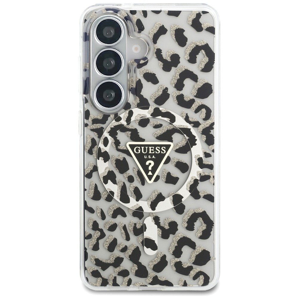 Samsung Galaxy S26 Guess IML Leopard Print Triangle MagSafe dėklas – juodas 2
