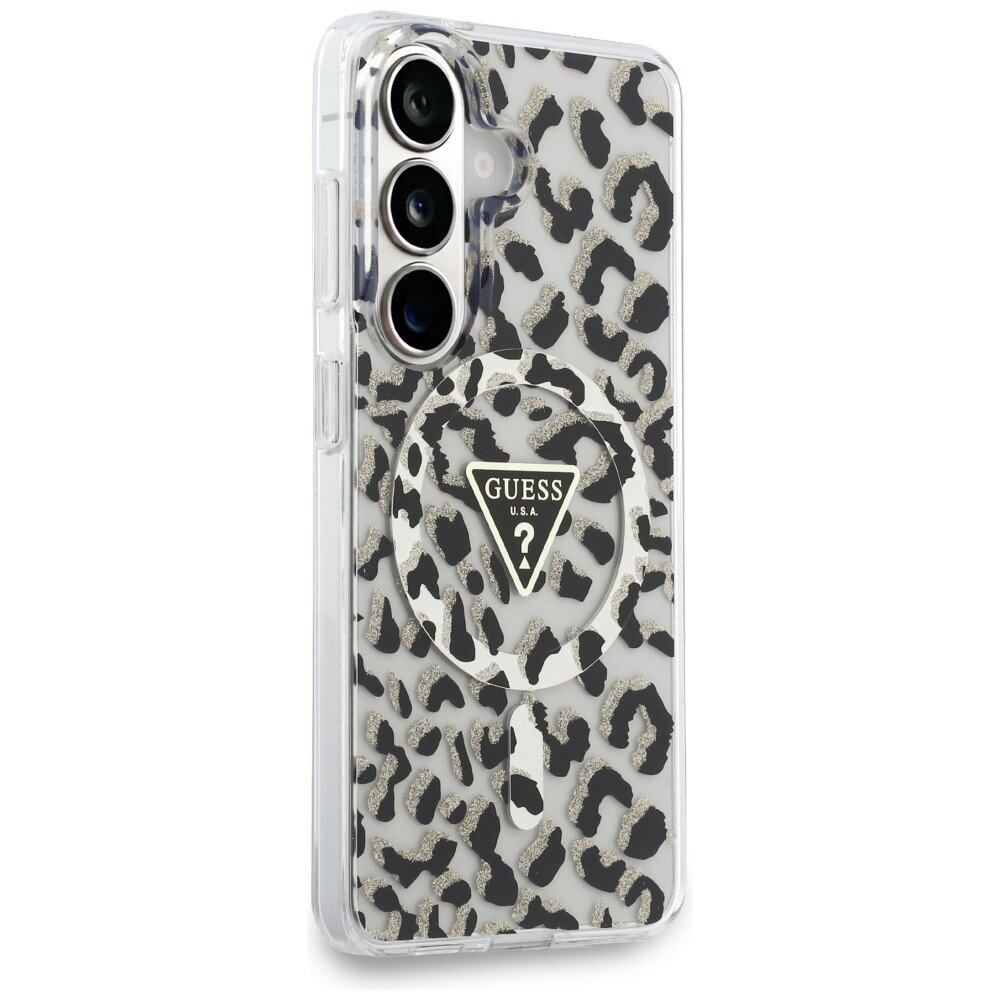 Samsung Galaxy S26 Guess IML Leopard Print Triangle MagSafe dėklas – juodas 3