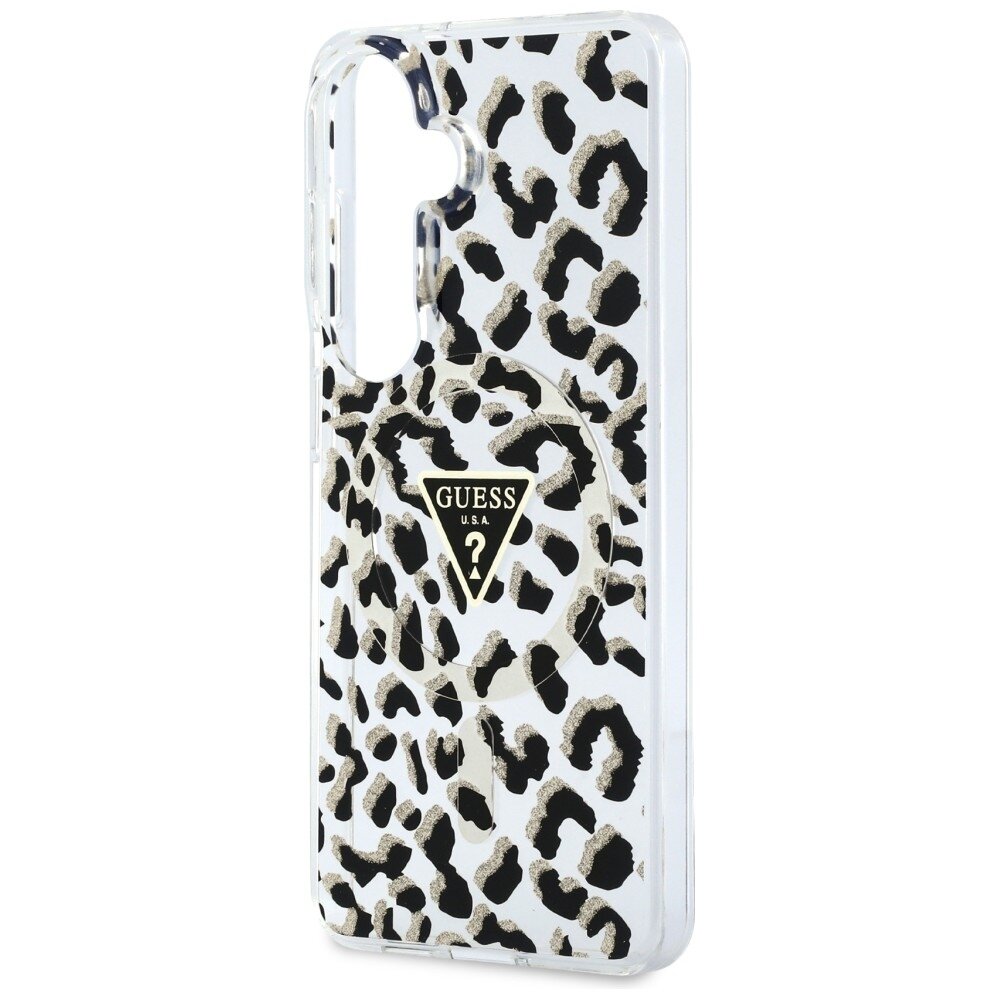Samsung Galaxy S26 Guess IML Leopard Print Triangle MagSafe dėklas – juodas 5