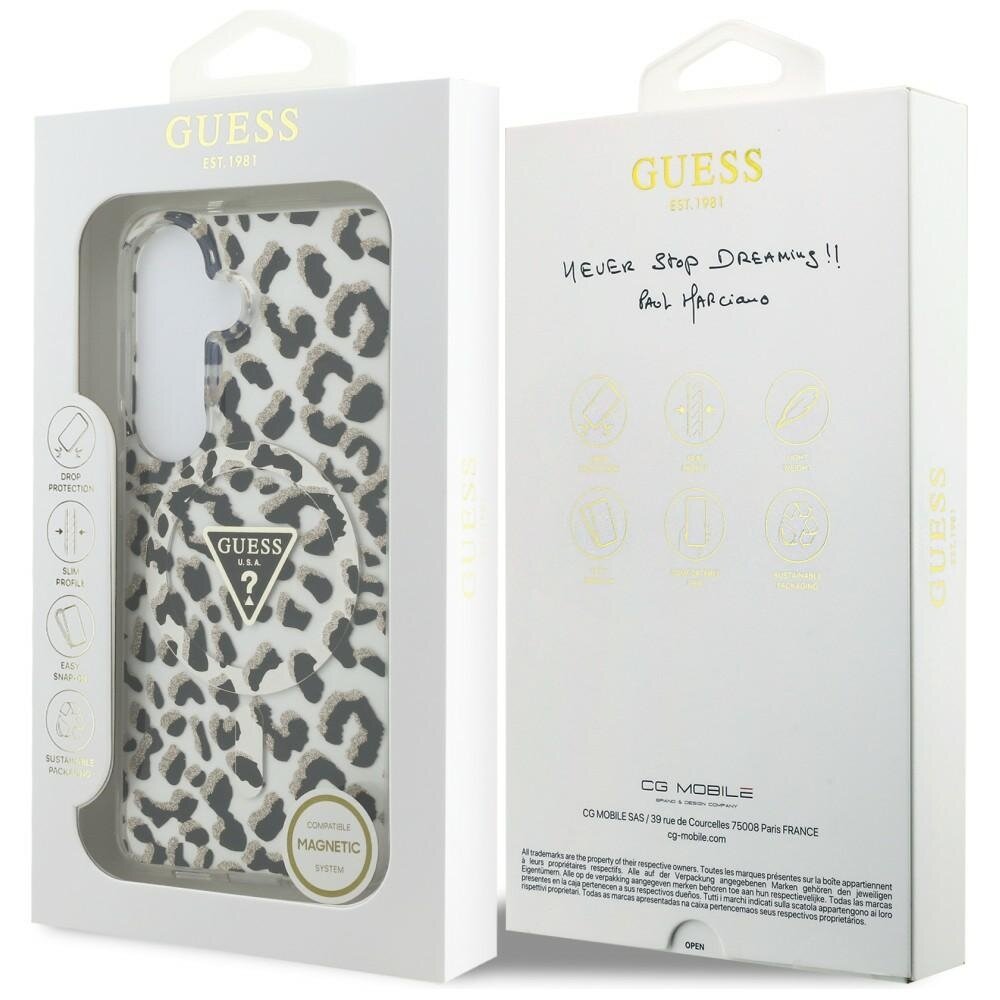 Samsung Galaxy S26 Guess IML Leopard Print Triangle MagSafe dėklas – juodas 7