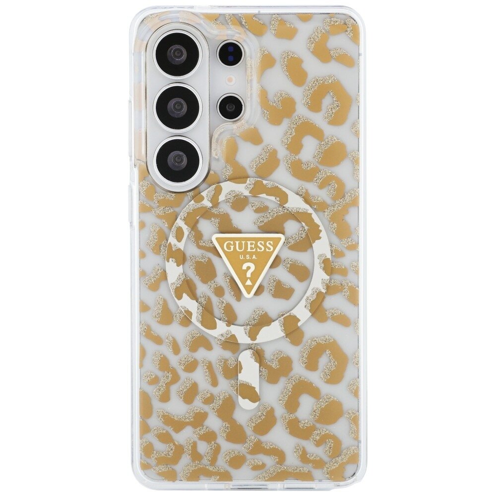 Samsung Galaxy S26 Ultra Guess IML Leopard Print Triangle MagSafe dėklas – rudas 2 Samsung Galaxy S26 Ultra Guess IML Leopard Print Triangle MagSafe dėklas – rudas 2