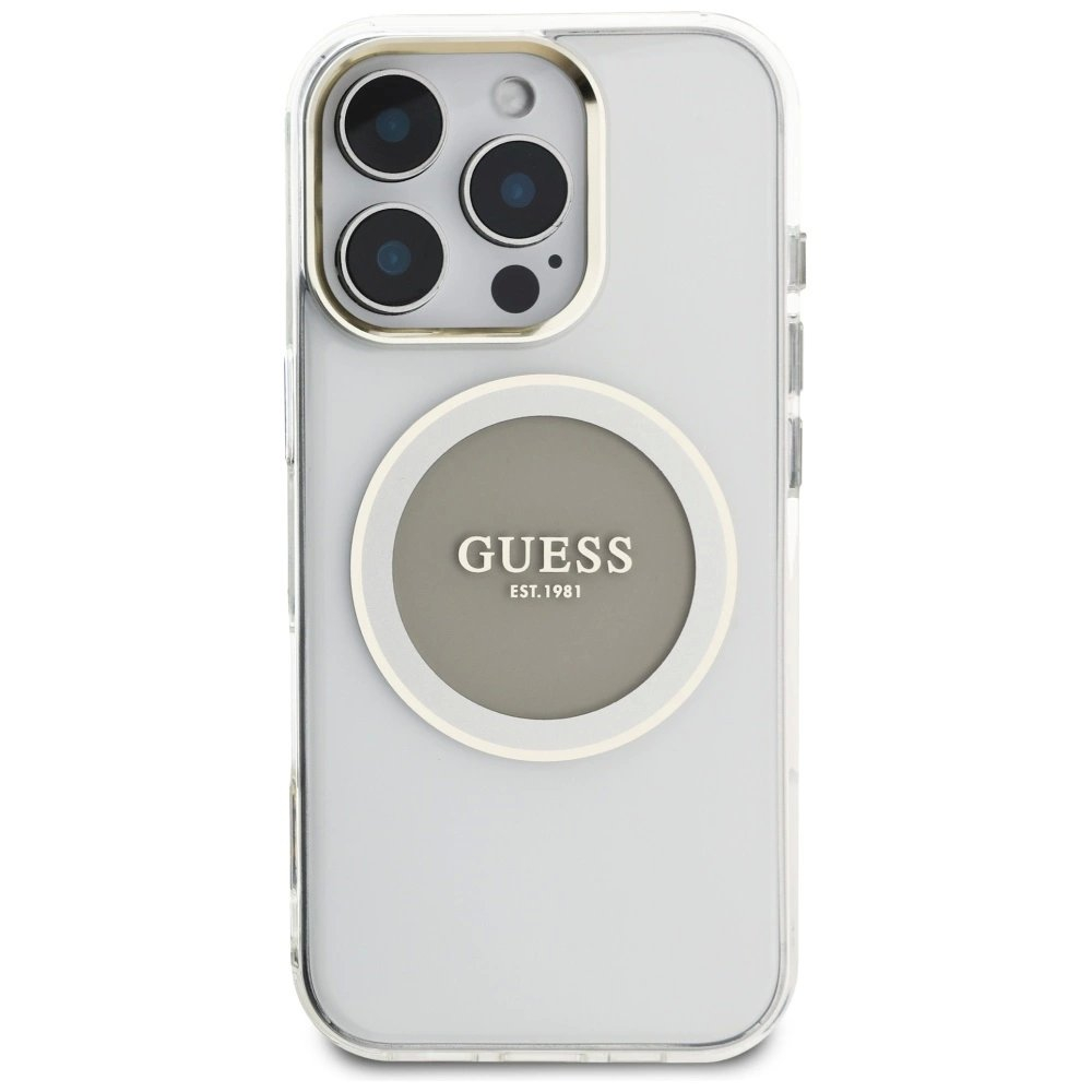 iPhone 16 Pro Guess IML Metal Colored Circle Classic Logo MagSafe dėklas - pilkas 2 iPhone 16 Pro Guess IML Metal Colored Circle Classic Logo MagSafe dėklas - pilkas 2
