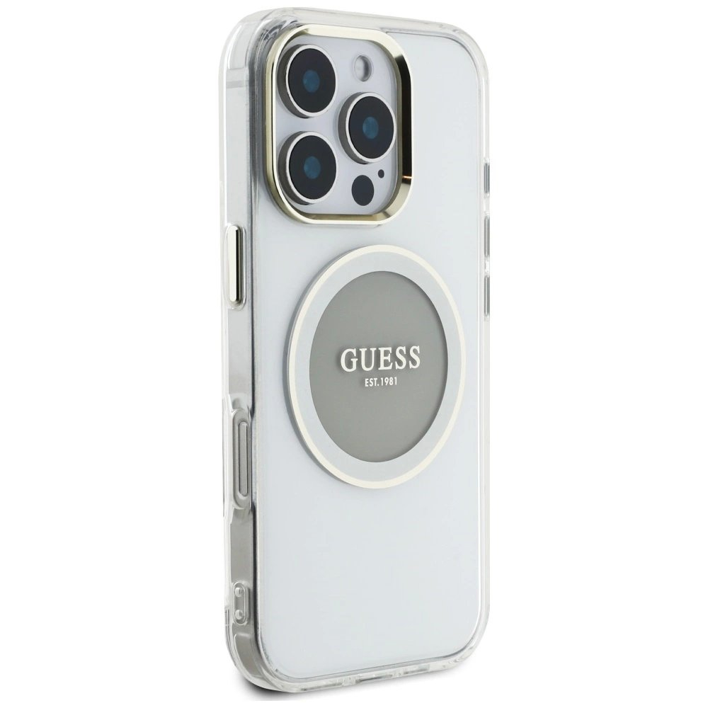 iPhone 16 Pro Guess IML Metal Colored Circle Classic Logo MagSafe dėklas - pilkas 3 iPhone 16 Pro Guess IML Metal Colored Circle Classic Logo MagSafe dėklas - pilkas 3