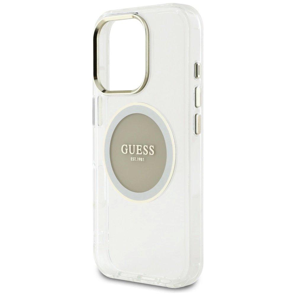 iPhone 16 Pro Guess IML Metal Colored Circle Classic Logo MagSafe dėklas - pilkas 5