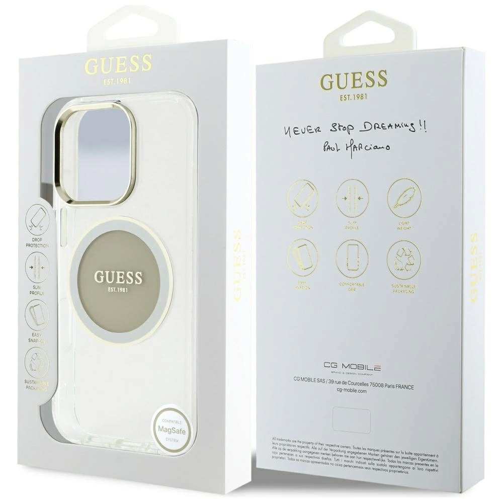 iPhone 16 Pro Guess IML Metal Colored Circle Classic Logo MagSafe dėklas - pilkas 7