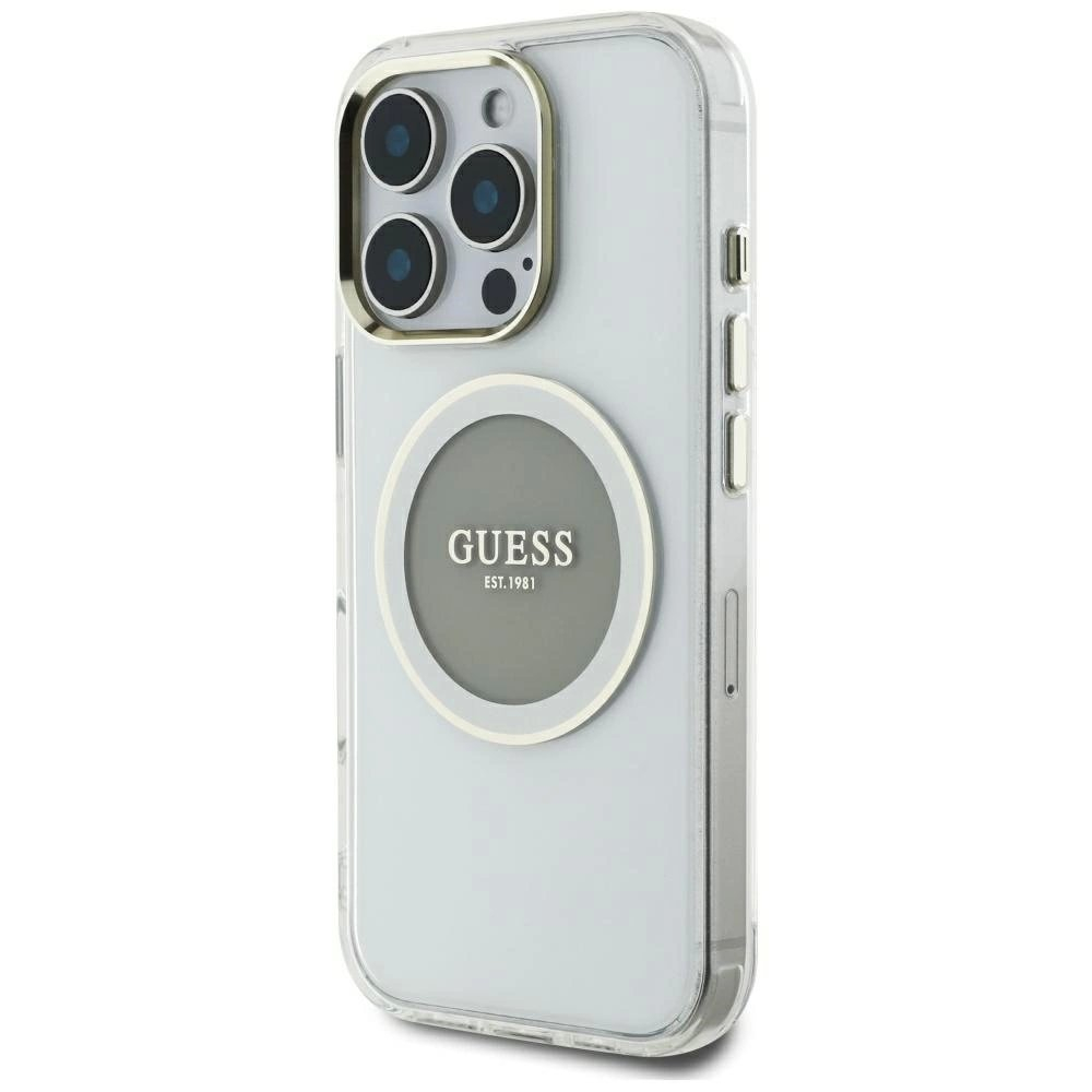 iPhone 16 Pro Max Guess IML Metal Colored Circle Classic Logo MagSafe dėklas - pilkas 1