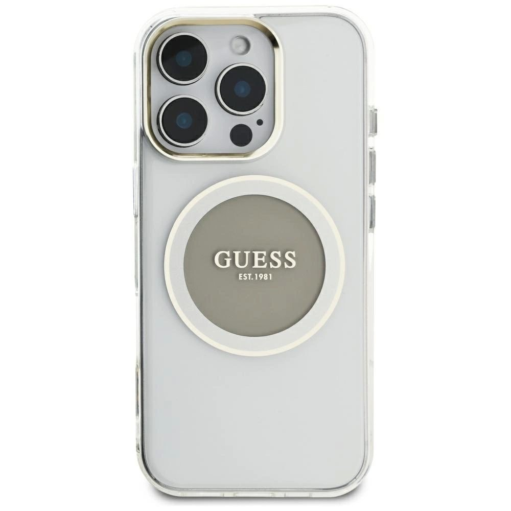 iPhone 16 Pro Max Guess IML Metal Colored Circle Classic Logo MagSafe dėklas - pilkas 2