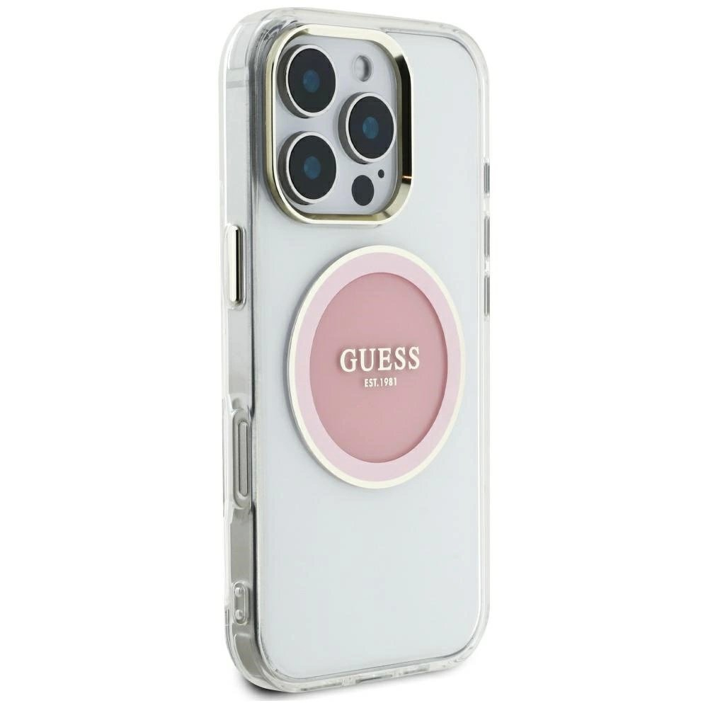 iPhone 16 Pro Max Guess IML Metal Colored Circle Classic Logo MagSafe dėklas - rožinis 3