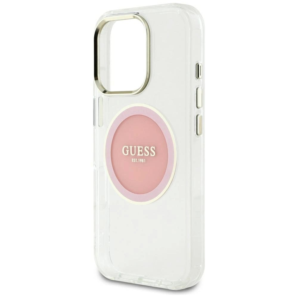 iPhone 16 Pro Max Guess IML Metal Colored Circle Classic Logo MagSafe dėklas - rožinis 5