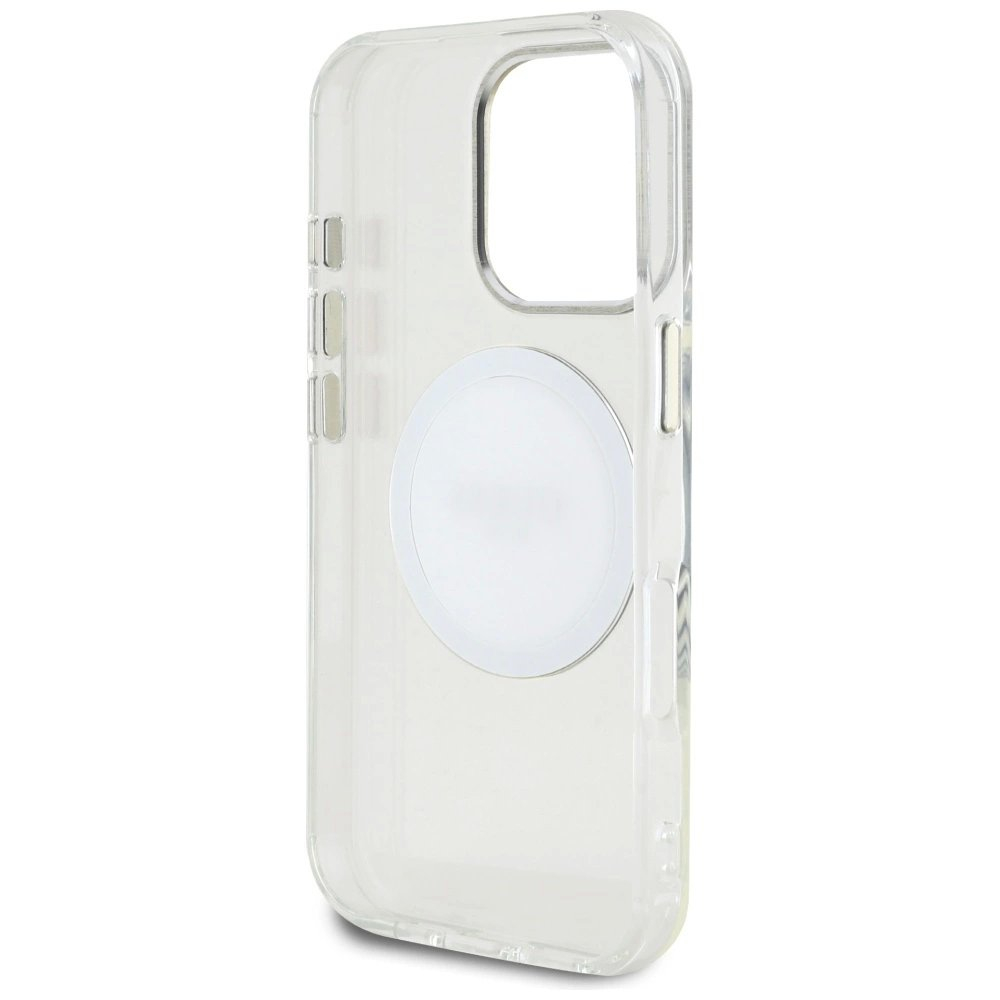 iPhone 16 Pro Guess IML Metal Colored Circle Classic Logo MagSafe dėklas - baltas 6