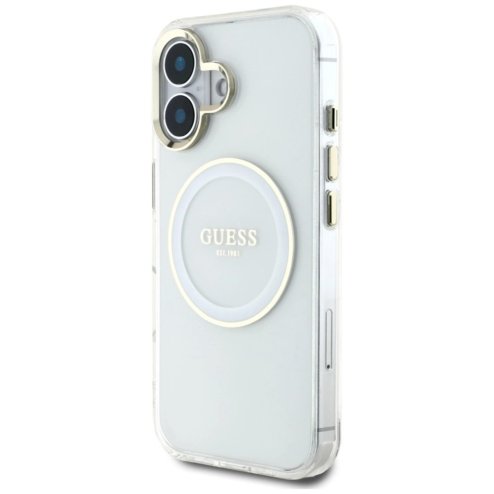 iPhone 16 Guess IML Metal Colored Circle Classic Logo MagSafe dėklas - baltas 1 iPhone 16 Guess IML Metal Colored Circle Classic Logo MagSafe dėklas - baltas 1