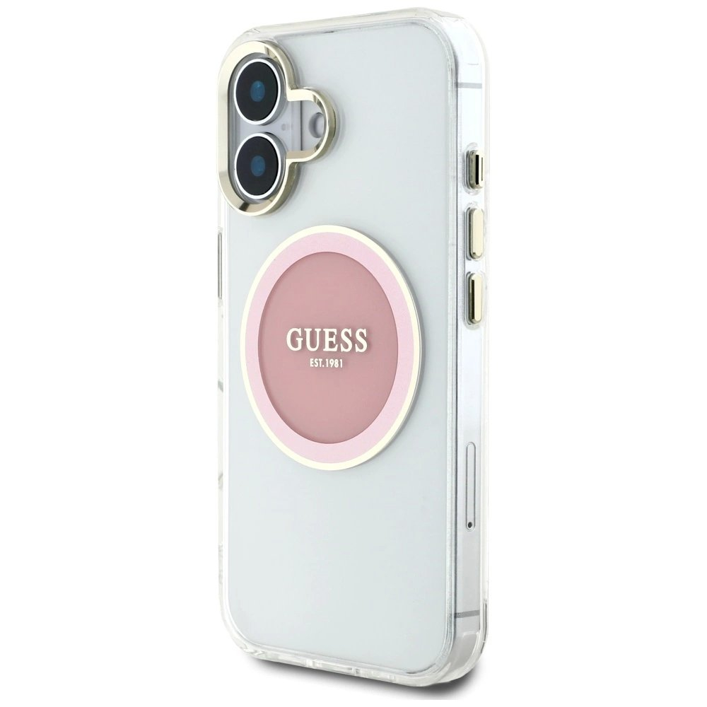 iPhone 16 Guess IML Metal Colored Circle Classic Logo MagSafe dėklas - rožinis 1 iPhone 16 Guess IML Metal Colored Circle Classic Logo MagSafe dėklas - rožinis 1