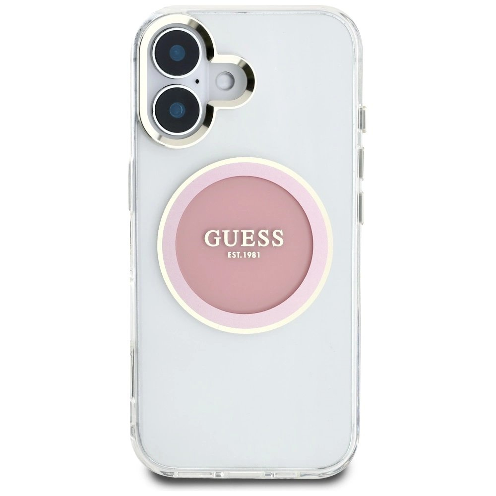 iPhone 16 Guess IML Metal Colored Circle Classic Logo MagSafe dėklas - rožinis 2