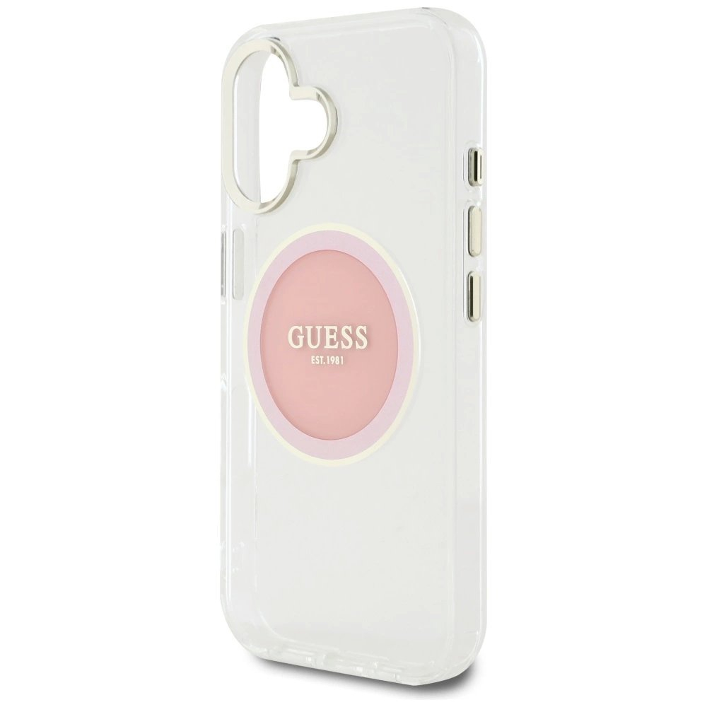 iPhone 16 Guess IML Metal Colored Circle Classic Logo MagSafe dėklas - rožinis 5
