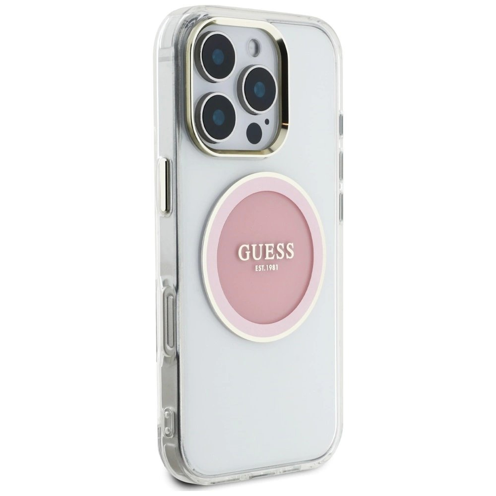 iPhone 16 Pro Guess IML Metal Colored Circle Classic Logo MagSafe dėklas - rožinis 3 iPhone 16 Pro Guess IML Metal Colored Circle Classic Logo MagSafe dėklas - rožinis 3
