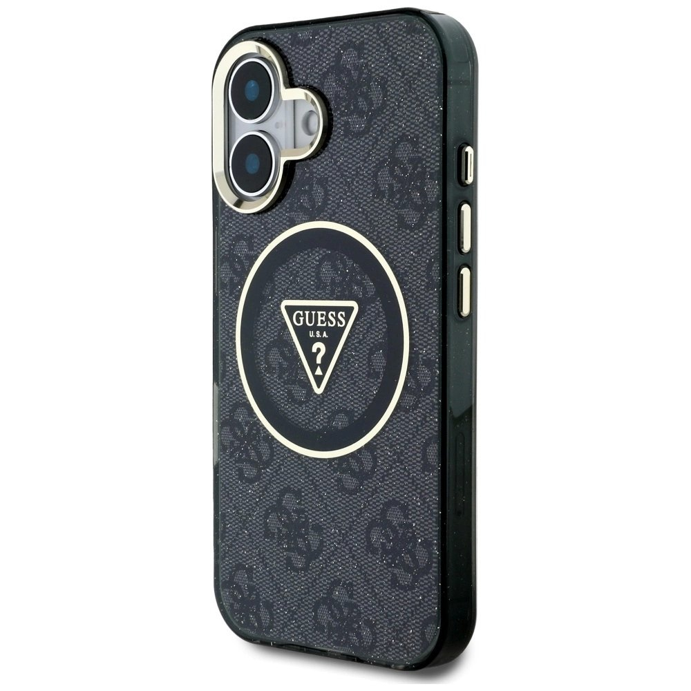 iPhone 16 – Guess IML Metal Glitter 4G Circle Triangle MagSafe dėklas - Juodas 1