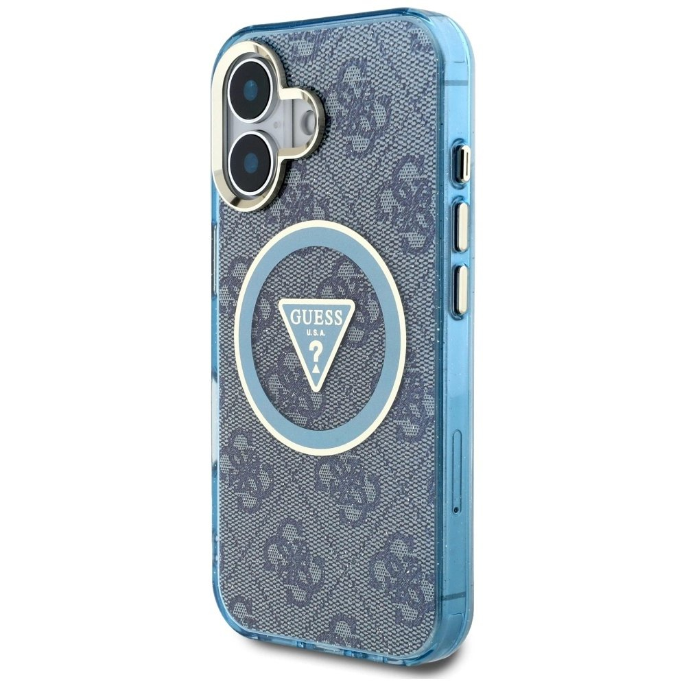 iPhone 16 – Guess IML Metal Glitter 4G Circle Triangle MagSafe dėklas - Mėlynas 1