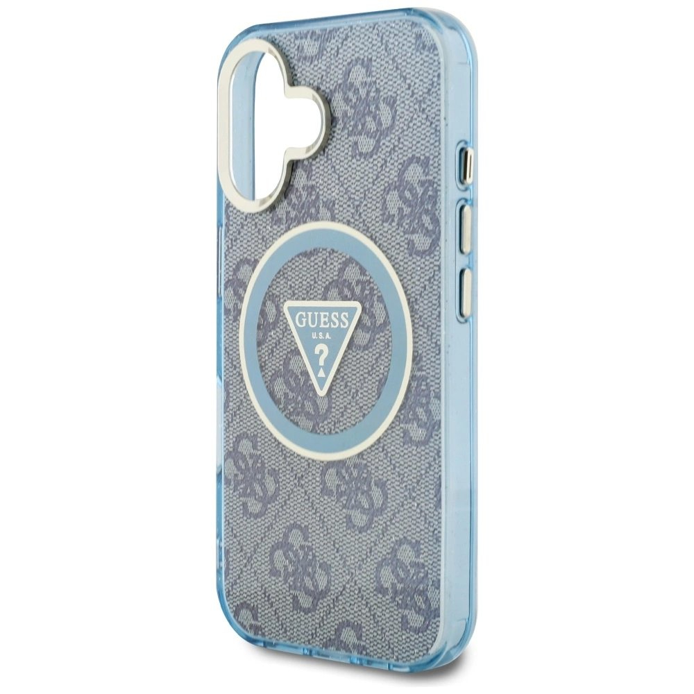 iPhone 16 – Guess IML Metal Glitter 4G Circle Triangle MagSafe dėklas - Mėlynas 5