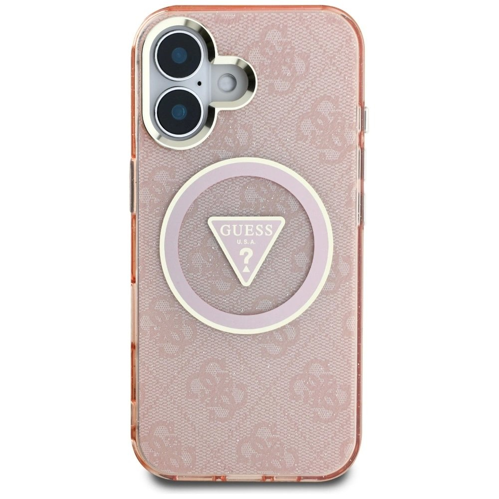 iPhone 16 – Guess IML Metal Glitter 4G Circle Triangle MagSafe dėklas - Rožinis 2