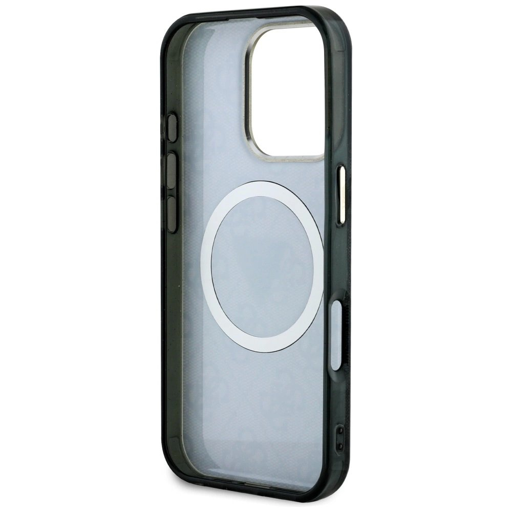 iPhone 16 Pro – Guess IML Metal Glitter 4G Circle Triangle MagSafe dėklas - Juodas 6