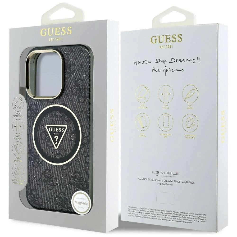 iPhone 16 Pro – Guess IML Metal Glitter 4G Circle Triangle MagSafe dėklas - Juodas 7