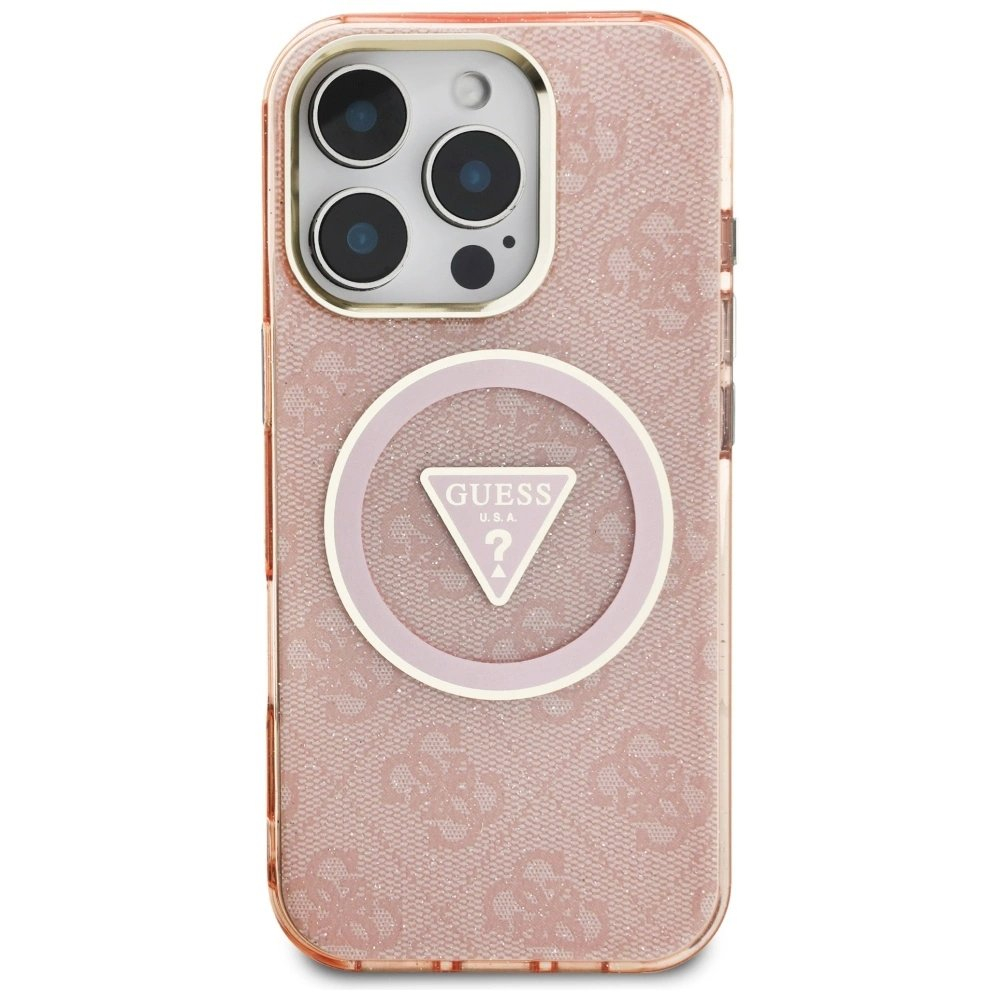 iPhone 16 Pro – Guess IML Metal Glitter 4G Circle Triangle MagSafe dėklas - Rožinis 2 iPhone 16 Pro – Guess IML Metal Glitter 4G Circle Triangle MagSafe dėklas - Rožinis 2