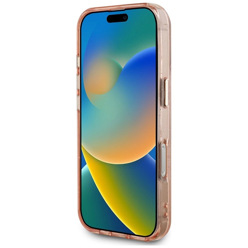 iPhone 16 Pro – Guess IML Metal Glitter 4G Circle Triangle MagSafe dėklas - Rožinis 4