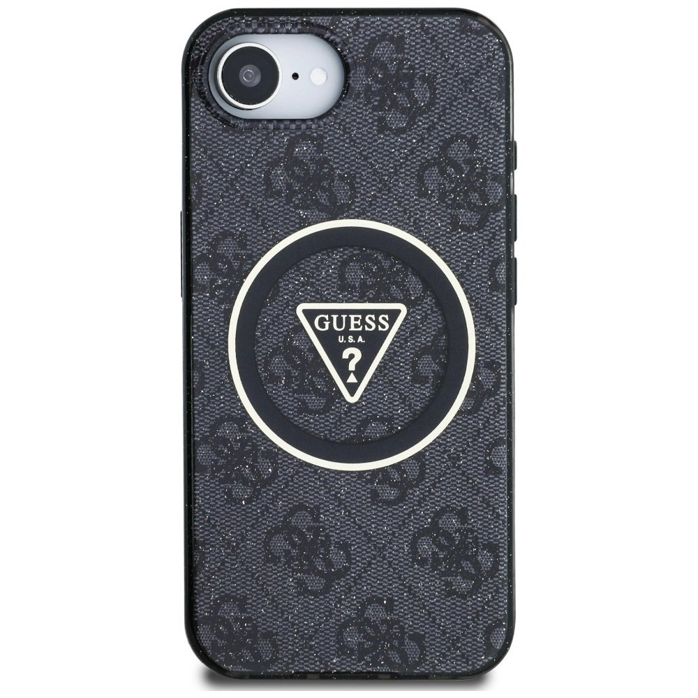 iPhone 16e – Guess IML Metal Glitter 4G Circle Triangle MagSafe dėklas - Juodas 2