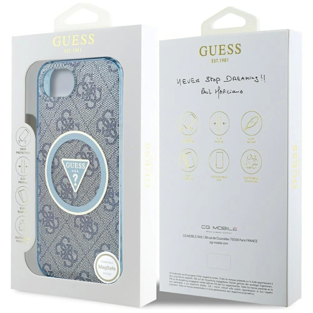 iPhone 16e – Guess IML Metal Glitter 4G Circle Triangle MagSafe dėklas - Mėlynas 7