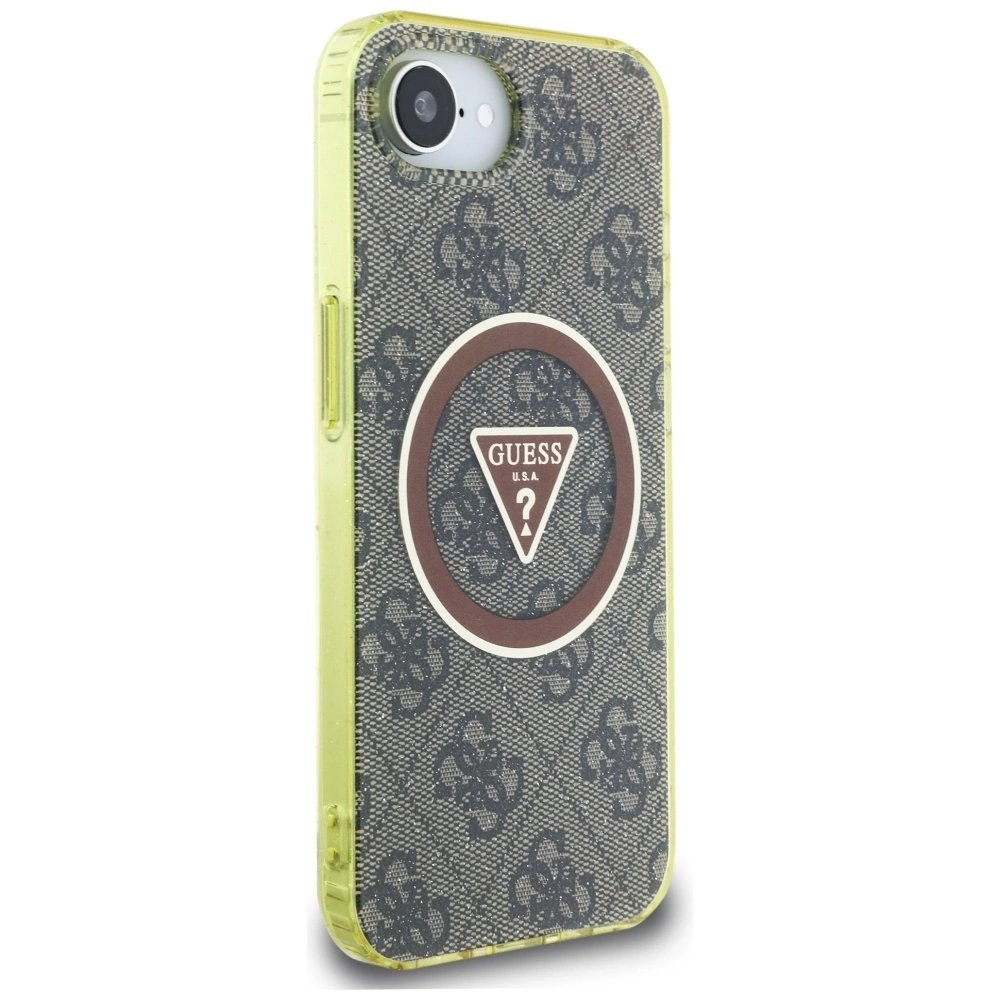 iPhone 16e – Guess IML Metal Glitter 4G Circle Triangle MagSafe dėklas - Rudas 3