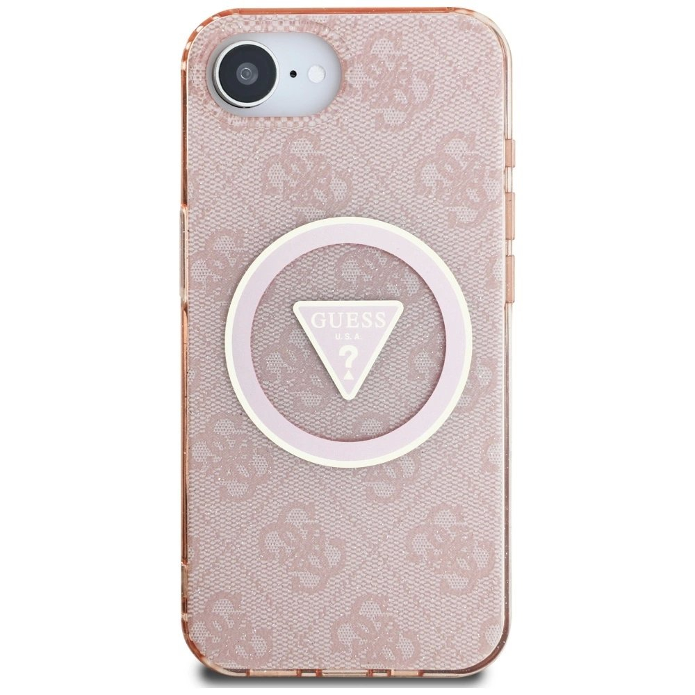 iPhone 16e – Guess IML Metal Glitter 4G Circle Triangle MagSafe dėklas - Rožinis 2