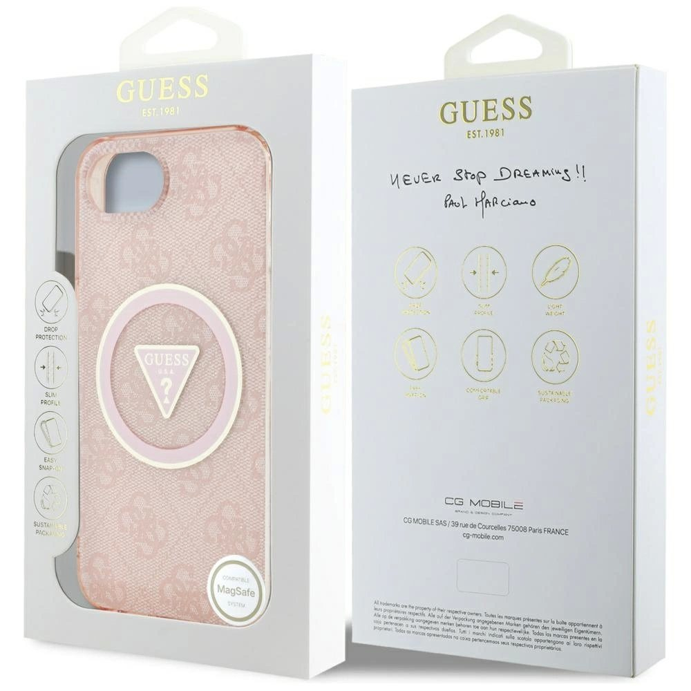 iPhone 16e – Guess IML Metal Glitter 4G Circle Triangle MagSafe dėklas - Rožinis 7 iPhone 16e – Guess IML Metal Glitter 4G Circle Triangle MagSafe dėklas - Rožinis 7