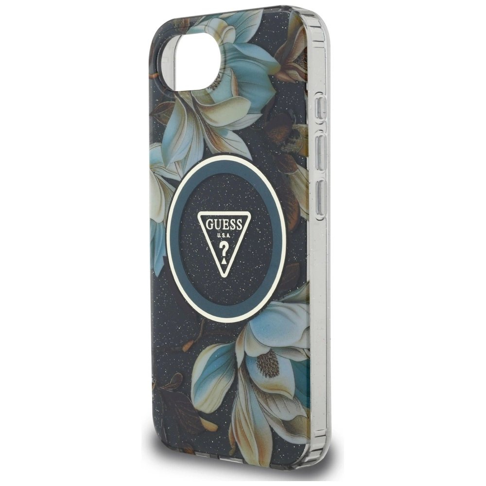 iPhone 16e – Guess IML Metal Glitter Flowers Triangle MagSafe dėklas - Juodas 5 iPhone 16e – Guess IML Metal Glitter Flowers Triangle MagSafe dėklas - Juodas 5
