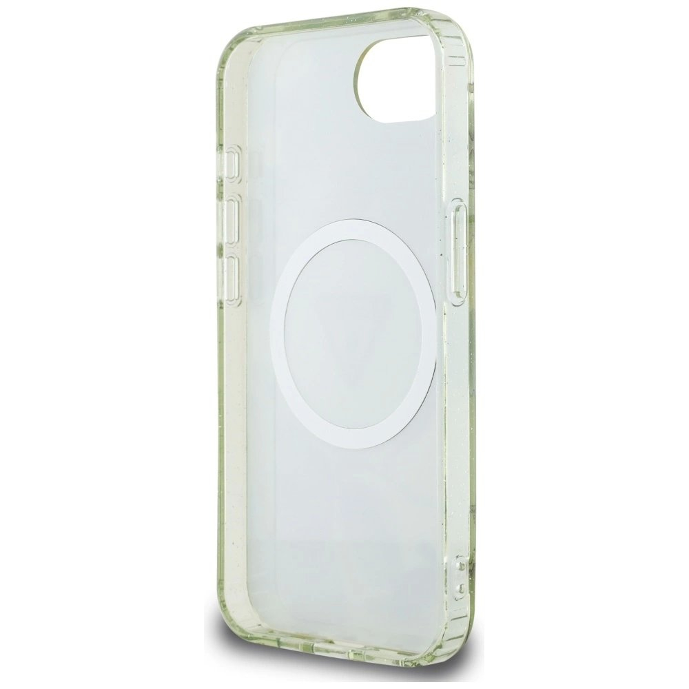 iPhone 16e – Guess IML Metal Glitter Flowers Triangle MagSafe dėklas - Žalias 6