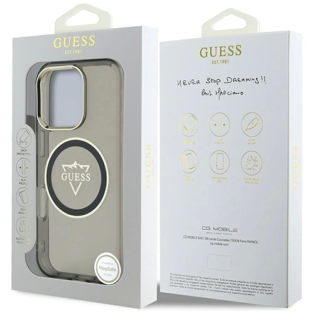 Guess IML Metal Mountain Logo MagSafe iPhone 16 Pro Max Dėklas - Juodas 7