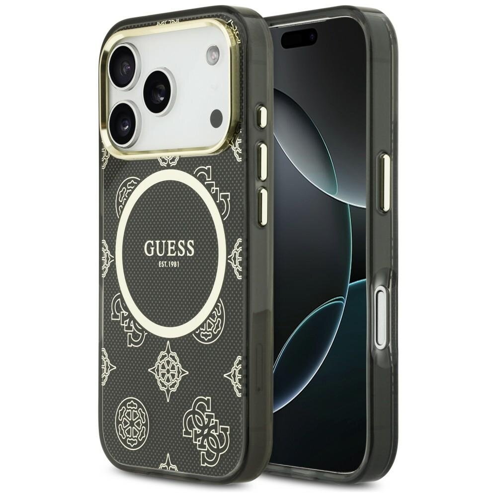 iPhone 17 Pro Guess IML Peony Dot MagSafe dėklas – juodas