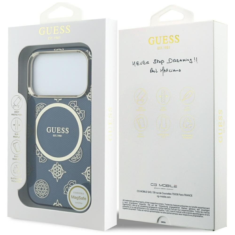 iPhone 17 Pro Guess IML Peony Dot MagSafe dėklas – mėlynas 7