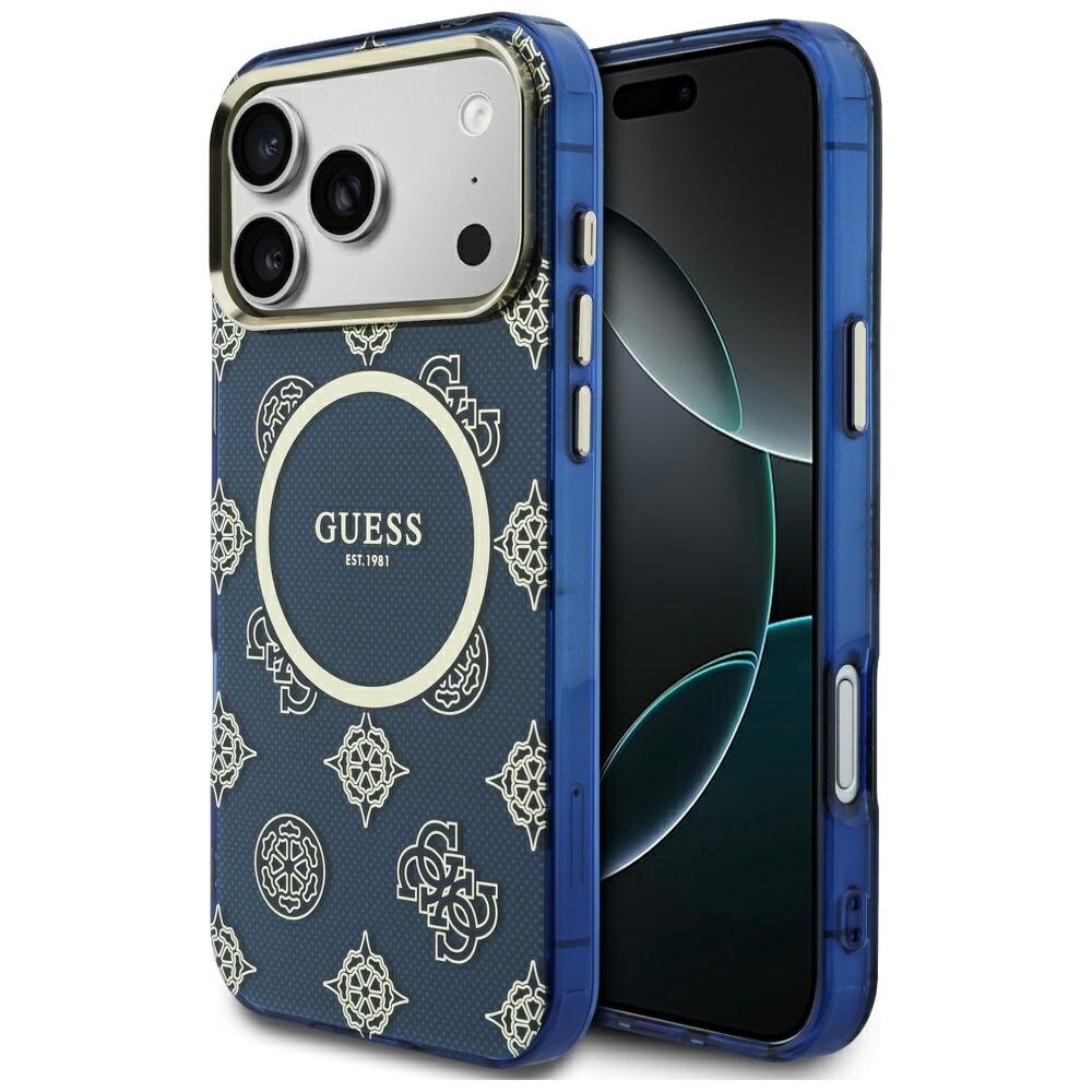 iPhone 17 Pro Max Guess IML Peony Dot MagSafe dėklas – mėlynas iPhone 17 Pro Max Guess IML Peony Dot MagSafe dėklas – mėlynas