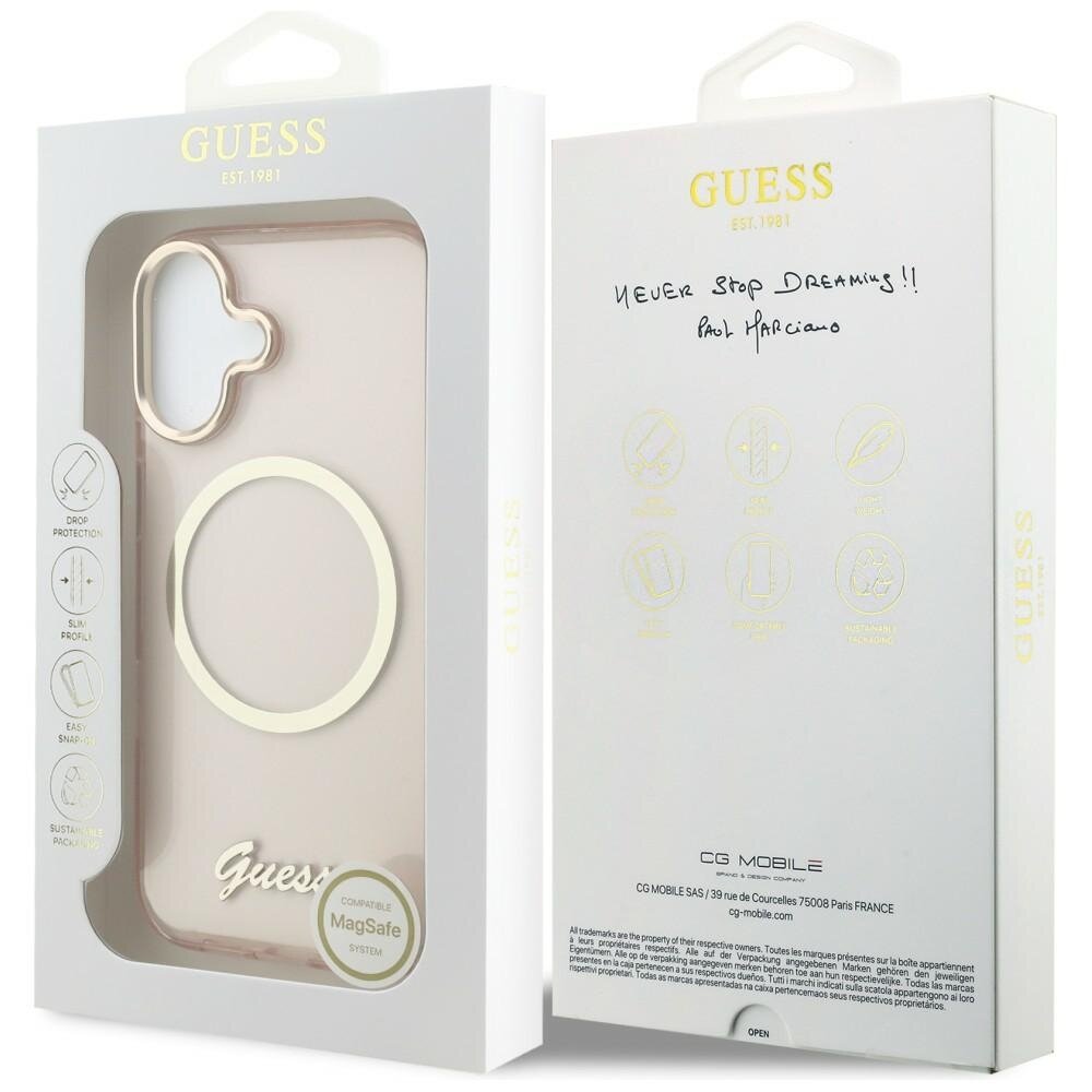 iPhone 17 Guess IML Script Metal MagSafe dėklas – rožinis 7
