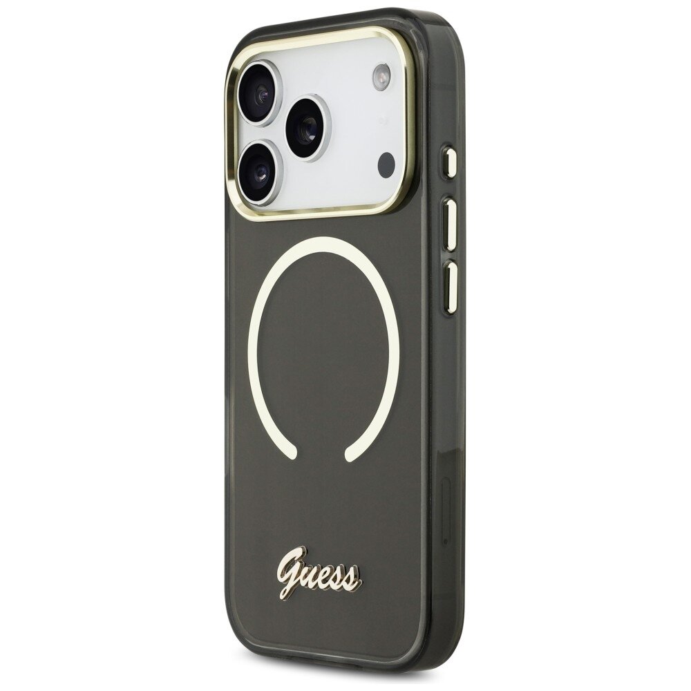 iPhone 17 Pro Max Guess IML Script Metal MagSafe dėklas – juodas 1