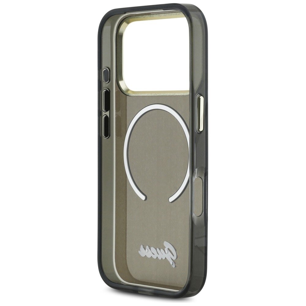 iPhone 17 Pro Max Guess IML Script Metal MagSafe dėklas – juodas 6