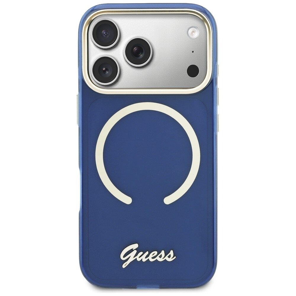 iPhone 17 Pro Max Guess IML Script Metal MagSafe dėklas – mėlynas 2