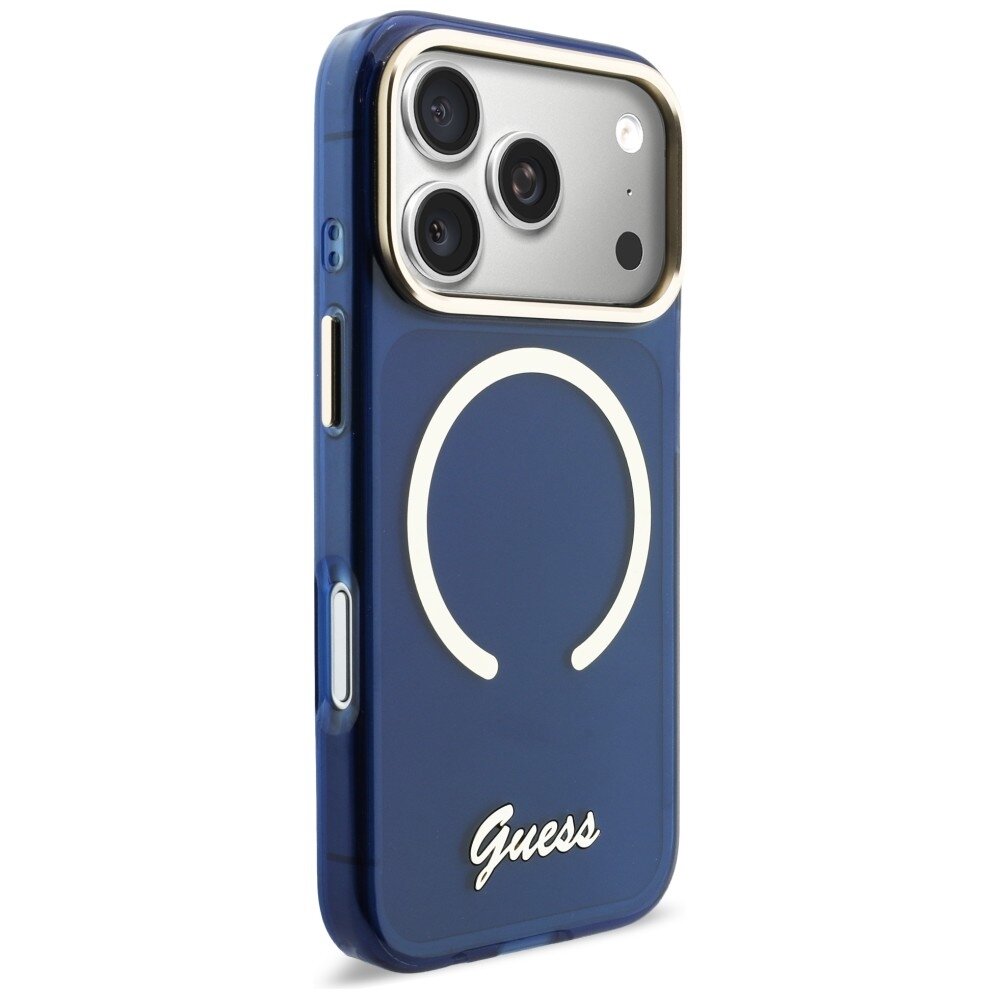iPhone 17 Pro Max Guess IML Script Metal MagSafe dėklas – mėlynas 3
