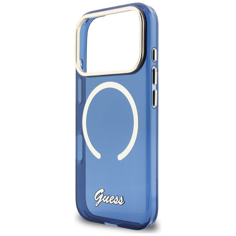 iPhone 17 Pro Max Guess IML Script Metal MagSafe dėklas – mėlynas 5