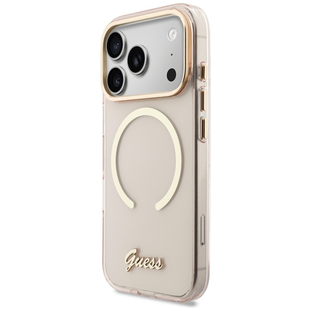 iPhone 17 Pro Max Guess IML Script Metal MagSafe dėklas – rožinis 1