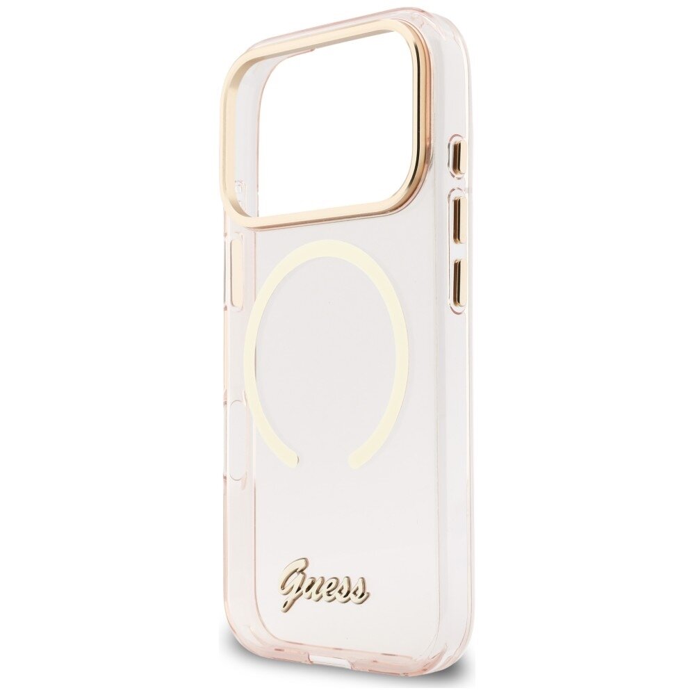 iPhone 17 Pro Guess IML Script Metal MagSafe dėklas – rožinis 5