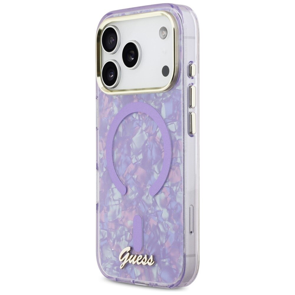 iPhone 17 Pro Max Guess IML Shell Script Metal MagSafe dėklas – violetinis 1 iPhone 17 Pro Max Guess IML Shell Script Metal MagSafe dėklas – violetinis 1