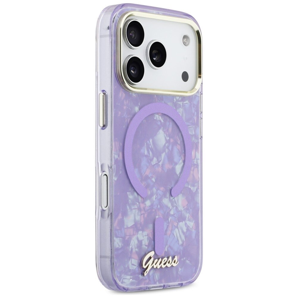 iPhone 17 Pro Max Guess IML Shell Script Metal MagSafe dėklas – violetinis 3 iPhone 17 Pro Max Guess IML Shell Script Metal MagSafe dėklas – violetinis 3